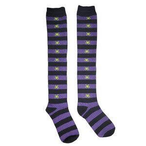 Black and Purple Striped Socks Spider Print